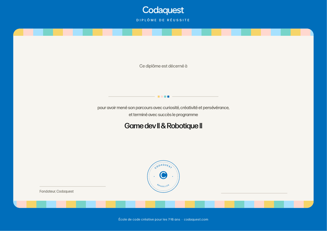 Diplôme Codaquest : Game dev II & Robotique II