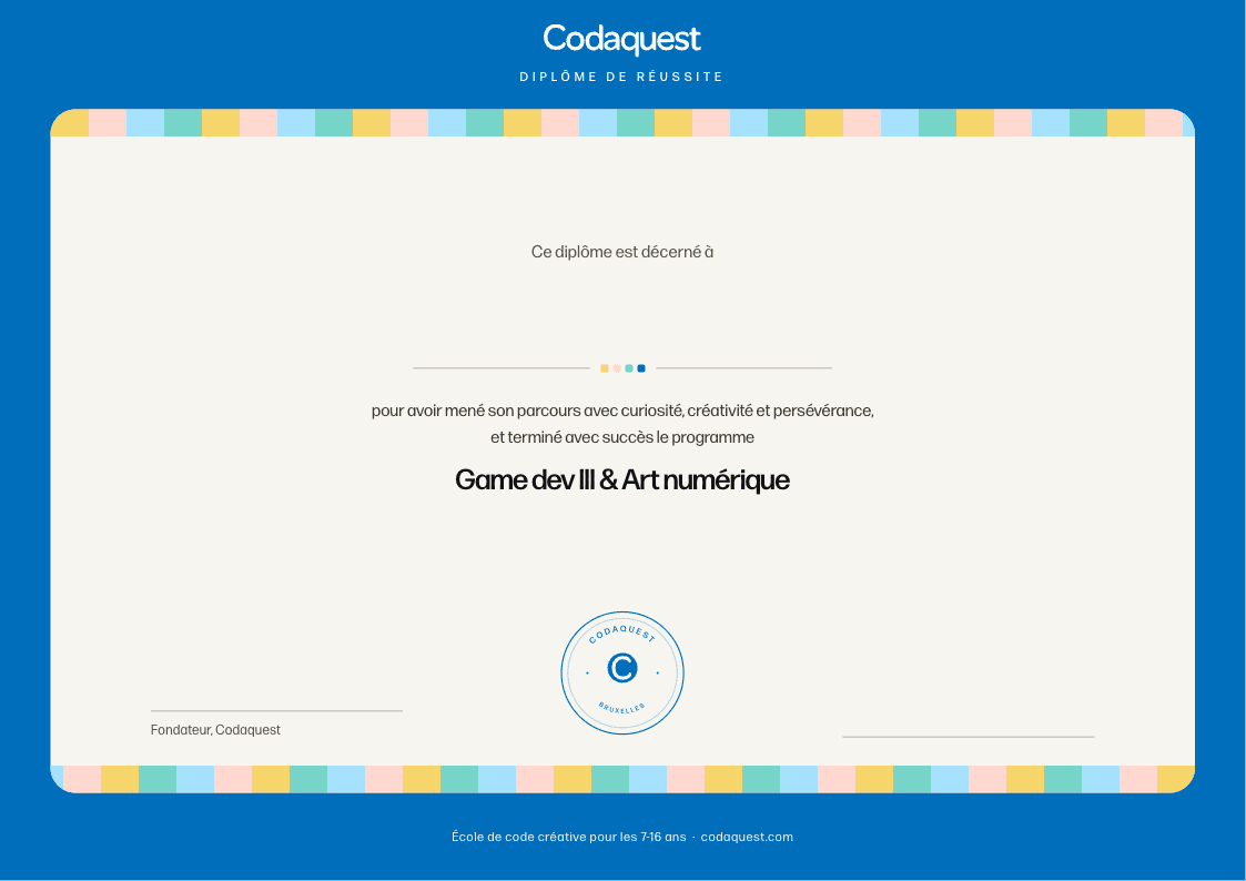 Diplôme Codaquest : Game dev III & Art numérique