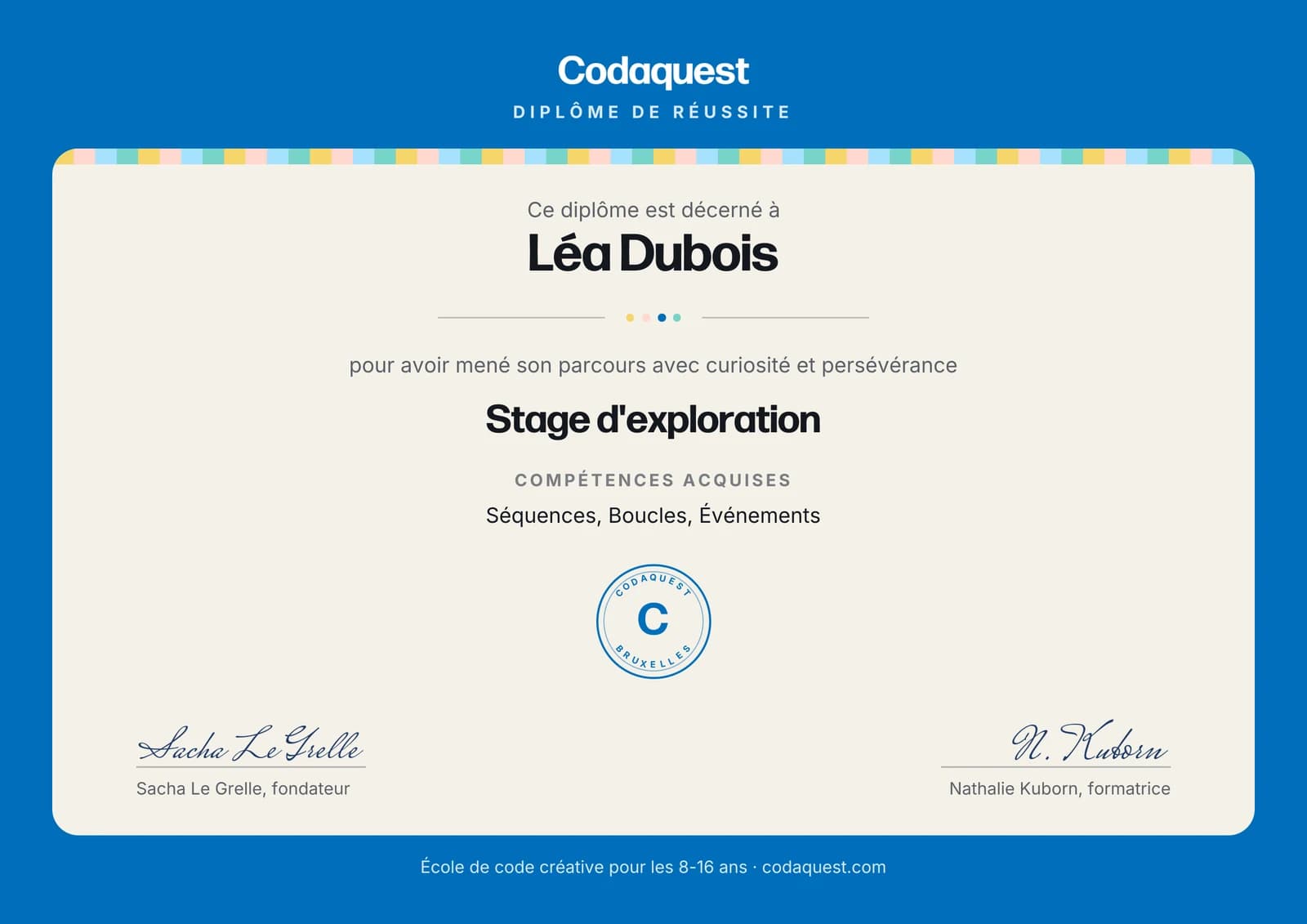 Diplôme Codaquest : Stage d'exploration